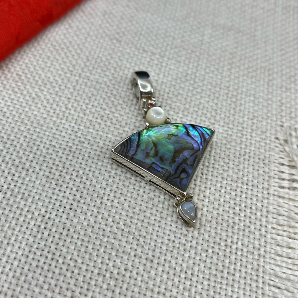 ✨ Abalone Shell & Gemstone Pendant – Sterling Silver Vintage Design - Picture 14 of 17